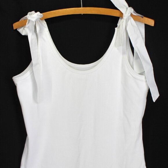 Old Navy Tie Shoulder Bodysuit Womens Sz L White Rib Knit Sleeveless Sccop Neck - Picture 4 of 5